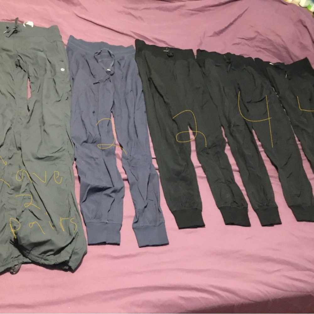 6 pairs of Lululemon dance studio joggers.  Size 2 & 4